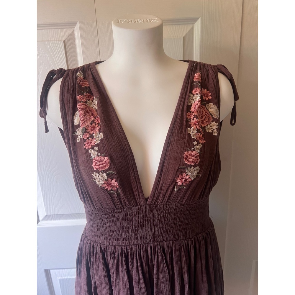 Boho Brown Babydoll Embroidered Tank Top Fairy Western Coastal Cowgirl Y2K - Picture 2 of 3